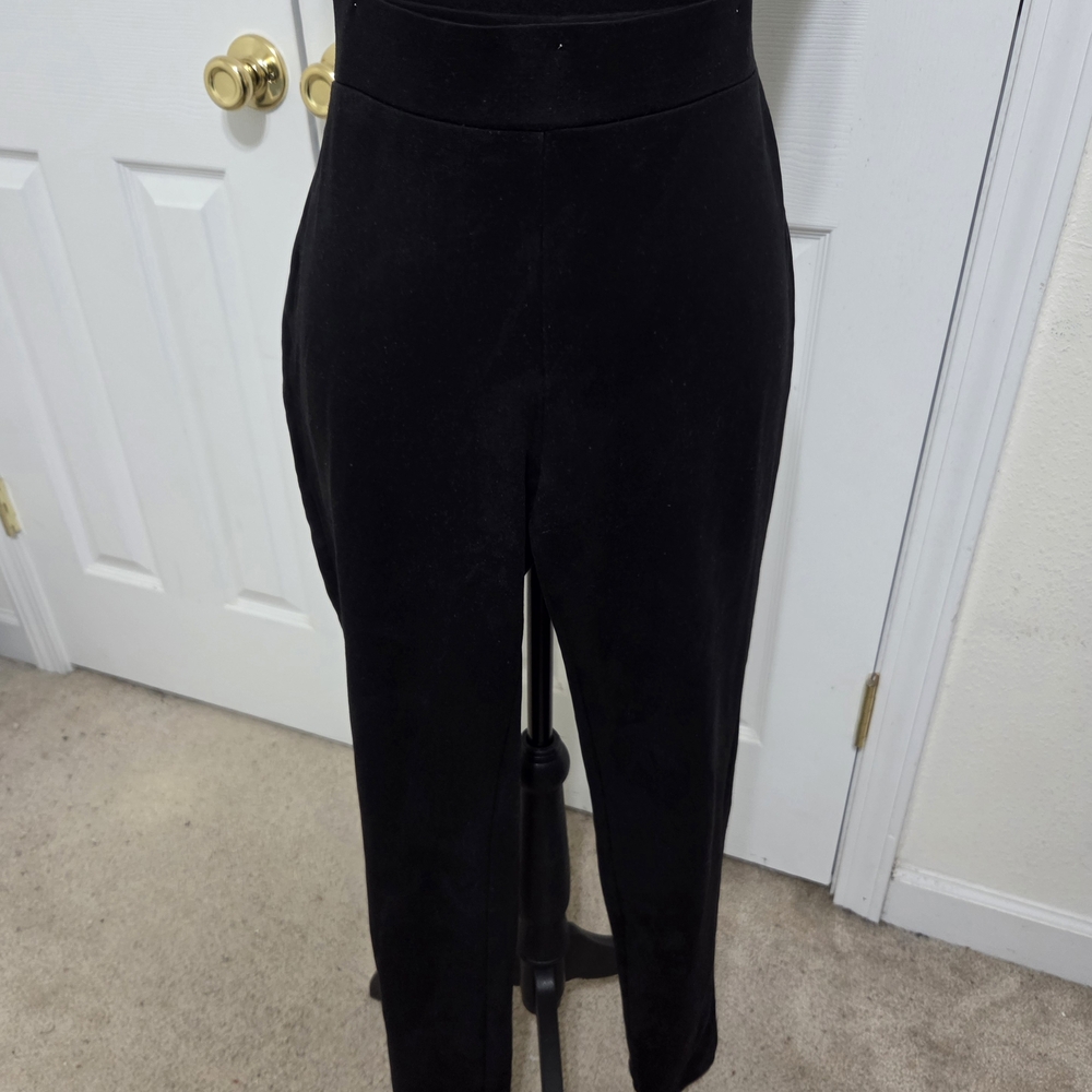 Black Pull-on Women's Pants With Gray Dots Along Side Pant Leg